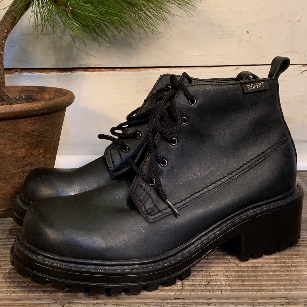 Esprit Womens Lace Up Black Leather Ankle Boots